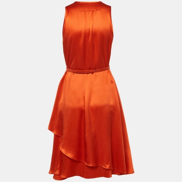 Givenchy Orange Silk Satin Belted Sleeveless Layer Dress - Picture 3 of 4